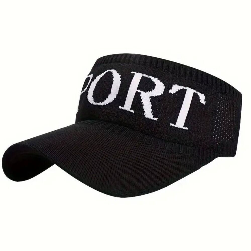 NWT Gorgeous SPORT Black White Graphic Knit Visor Elastic Sun Hat UV Protection